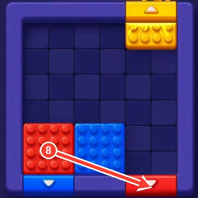Second red block leaving through the red gate at the bottom right in Block Out Level 4